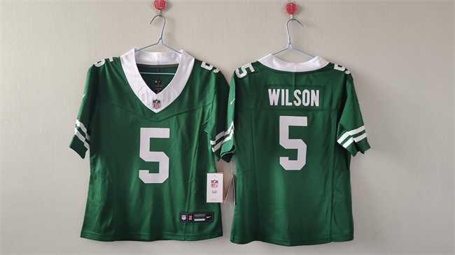 Women%27s New York Jets #5 Garrett Wilson Green 2024 FU.S.E Vapor Football Stitched Jersey
